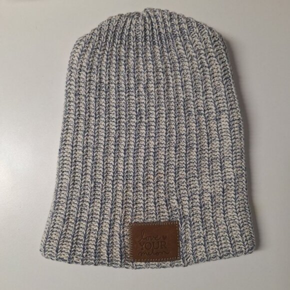 Love Your Melon Hat Winter Slouchy 12 Inches Tall Blue White Cotton Beanie - Picture 6 of 6